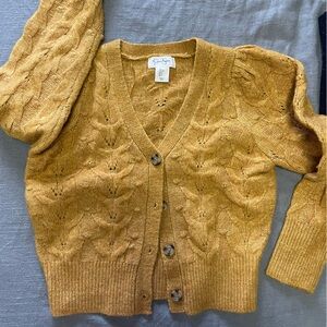 Mustard Yellow Puff Sleeve Cardigan